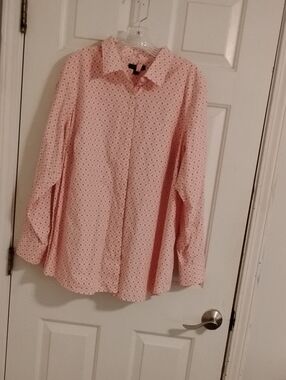 Lands' End Pink Eyelet Button-Down Shirt